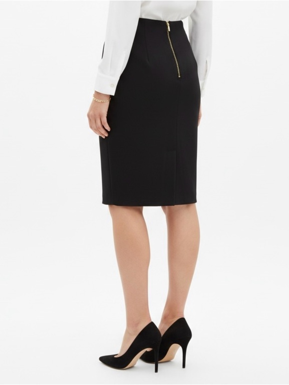 Philosophy Navy Pencil Skirt with Gold Back Zip